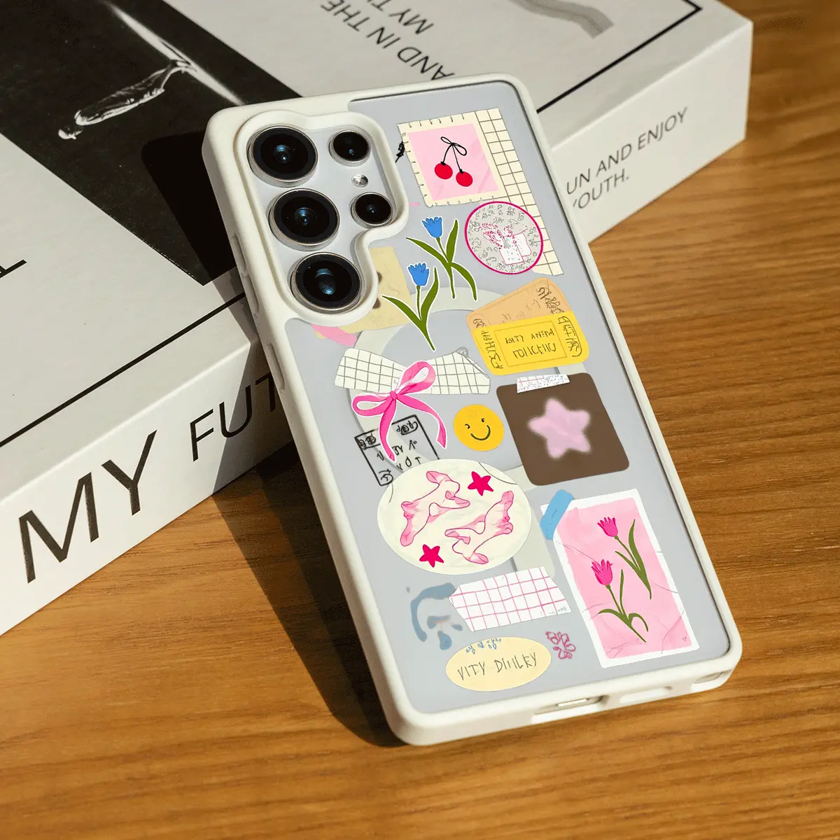 Y2K Doodles: Cherry, Tulip & Cute Retro Paper Stickers for iPhone17/16/15/14/13/12/X/PRO/PLUS Samsung(S22-S25) Matte Magnetic Phone Case Smartphone cutephonecases iphone 16 pro max cases ROOMKL1568003