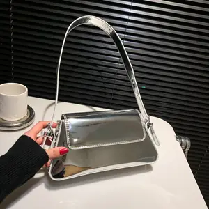 2025 Women's Patent Leather Baguette Bag Textured Shiny Shoulder Underarm Bag