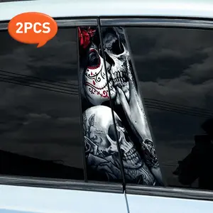Gothic Skull Couple Car Sticker - Waterproof And Sun-Proof Vinyl Sticker for B-Pillars And Doors, Fun Car Exterior Accessoriesdecal sticker