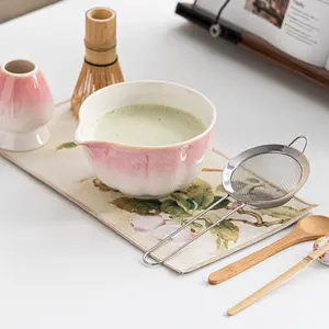 8 Piece Set Japanese Matcha Ceremony Kit Bamboo Tea Stirrer Bowl Spoon Whisk Holder Sieve Towel Rack Traditional Decor Perfect Gift Starter Advanced Making Suite