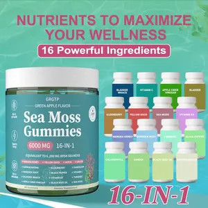 GRGTP Sea Moss Gummies 16-in-1 - Ashwagandha Black Seed Oil Bladder Wrack Turmeric Vitamin C & D3 with Manuka Burdock Root Dandelion Yellow Dock - Rich in Antioxidants and Supports Gut Health- 2 bottles