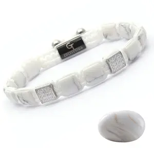 GT Collection Men's HOWLITE Flat bead Bracelet - 8 mm Beads, Adjustable Cord, Energy Protection Jewelry, Perfect Gift for Men, High-end Gemstones, Unique Design, One Size Fits All