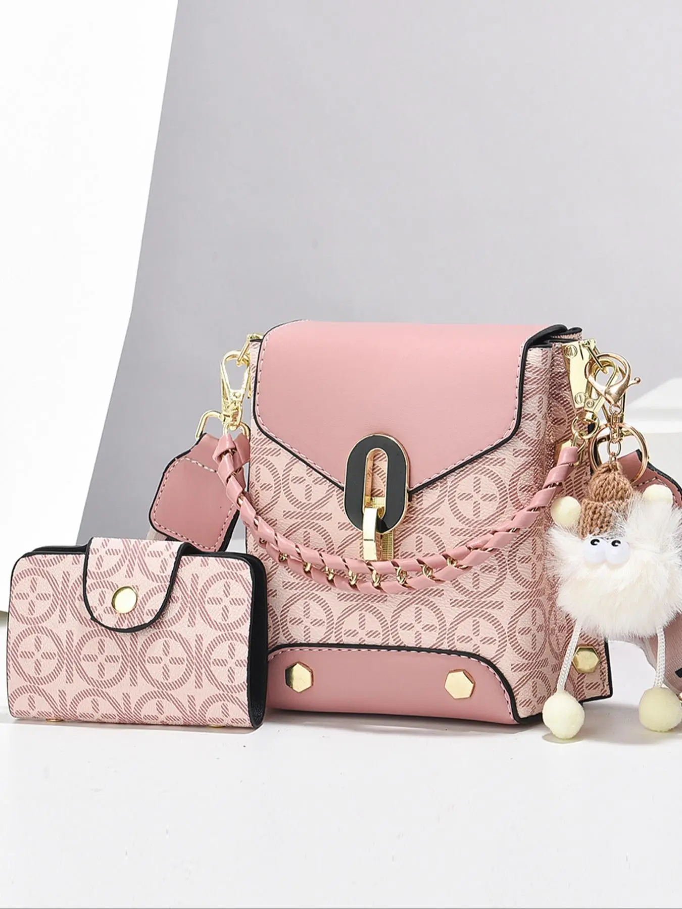 Women's Fashionable Crossbody Bag & Wallet, Casual Versatile Shoulder Bag & Wallet, Trendy All-match Commuter Bag for Daily Used, Crossbody Clutch Purse, Fashionable Unique Bags, Stylish Versatile Bag, Crossbody Bag Set, Geometric Pattern Bag