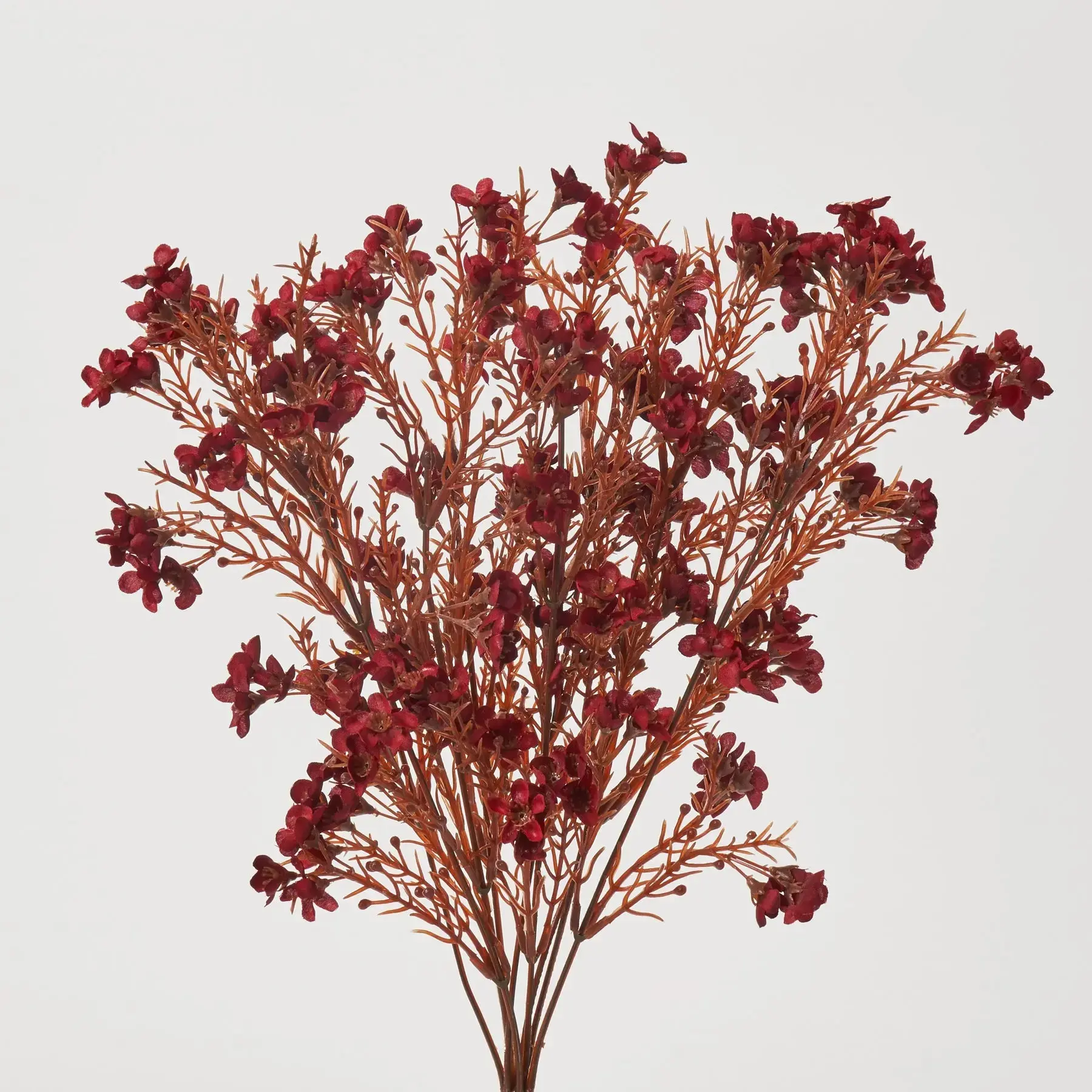 18" Bendable Burgundy Red Artificial Chamelaucium Waxflower Bush Bouquet, 18x7x3" Size, 9-Stem Decorative Flowers, 18 inches Wide 7" Deep Bendable Faux Waxflower Bush for Home Decor Supplies, Floral Arrangements
