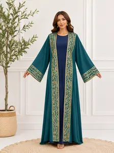Women's Ramadan Collection Modest Muslim Outfits - Maxi Abaya Set with Arabic Letter Embroidery, Round Neck Free-Size Bisht Dress, Maxi Dress