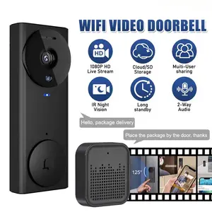 Smart wireless video doorbell camera, 2.4G WiFi, two-way intercom, rechargeable battery (1000mAh), night vision, motion detection, cloud storage, easy to install, Home Security System
