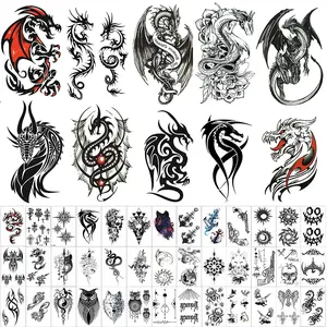 50 Sheets Dragon Temporary Tattoos for Men Women Adults Fake Tattoos Large Tribal Stickers Black Realistic Sleeve Art Tattoo