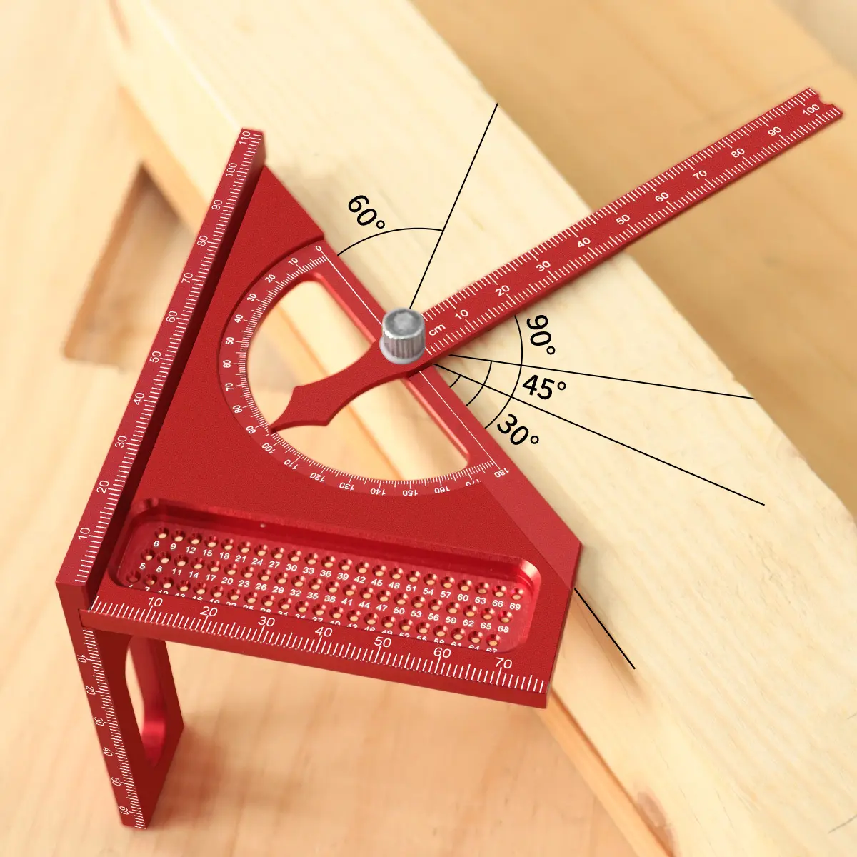 Creative Half-Circle Woodworking Set Square - 180 Degree Adjustable 3D Adjustable Carpentry Square Protractor - Aluminum Alloy Triangle Ruler with T-sqaure Scribing Holes Measuring Instrument Measuring Ruler Measuring Tool