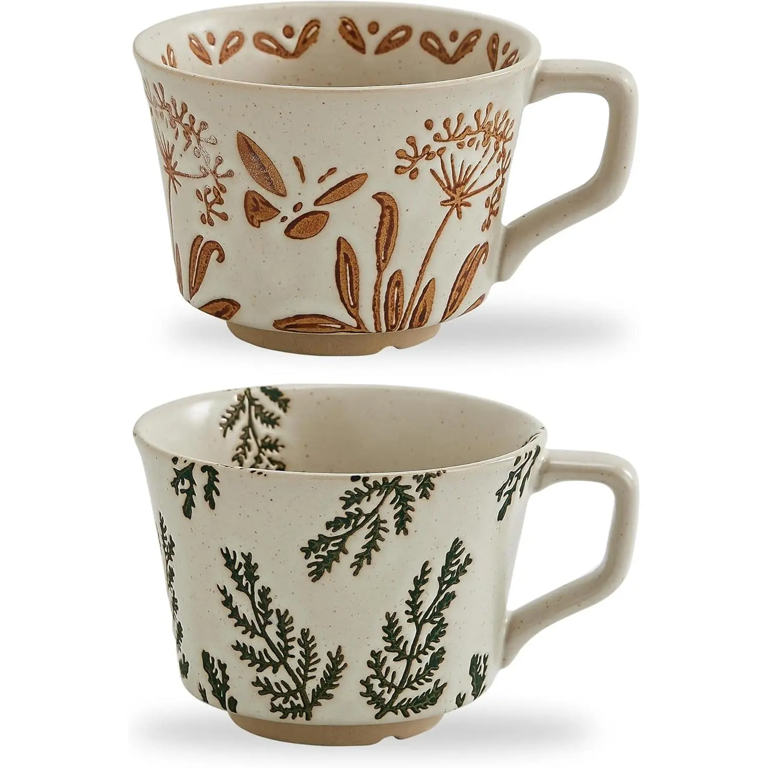 12oz Aesthetic Ceramic Coffee Mug Set of 2 - Handmade Stoneware Pottery Countryside Mugs with Big Handle, Dishwasher & Microwave Safe for Latte, Hot Cocoa