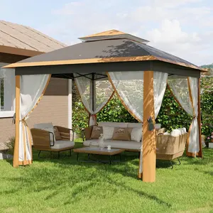 Garvee 11'x11 Pop-Up Gazebo, Instant Outdoor Canopy Tent with Mosquito Nettings, Durable Steel Frame, Water and UV Proof, for Patio, Garden, Courtyard, Party (Khaki)