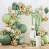 PartyWoo Multi-Size Sage Green Round Metallic Balloon Arch Kit (142pcs, 18/12/10/5in) - Olive Clusters Balloon Set for Happy Birthday, Gender Reveal Party Supplies