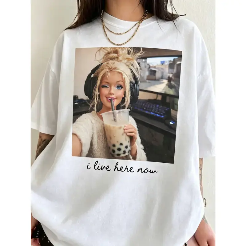 Women's T-shirt, humorous casual short-sleeve T-shirt, suitable for daily commuting, girlfriends gatherings, casual outings and daily wear. Machine washable and fade-resistant, soft top, fashionable classic casual crew neck top