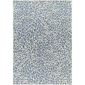 Garbo Blue Leopard Print Area Rug