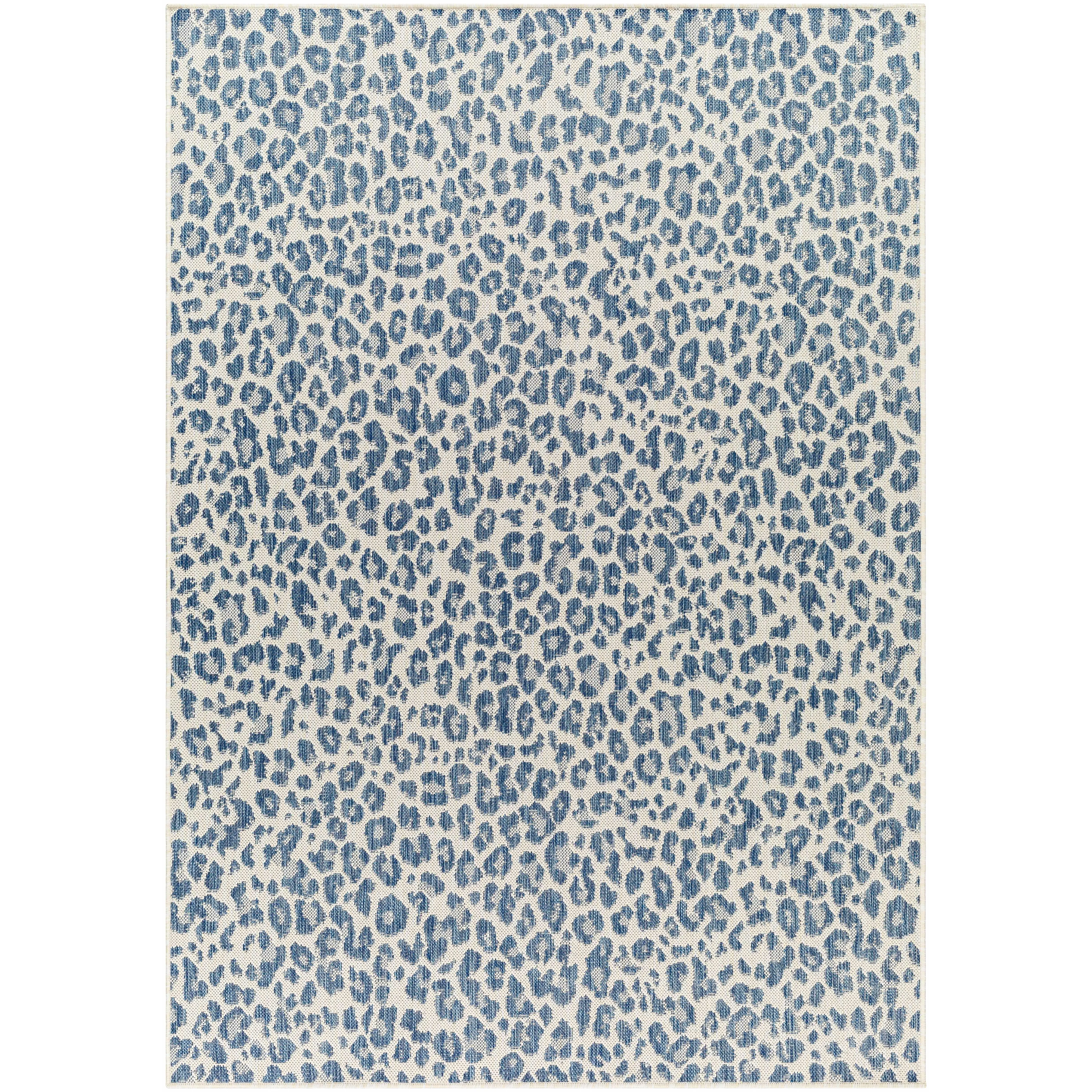 Garbo Blue Leopard Print Area Rug, Decorative Rectangular Modern Floor Rug for Living Room, Decorative Rug
