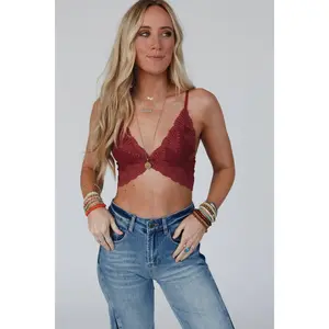 Butterfly Beauty Bralette - Red Cute Plain Lace Details 90% Nylon 10% Spandex Versatile Under Top or Dress