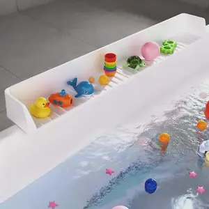 Splash Guard for Bathtub （with 11 Suction Cups）- 2.6FT Bathtub Splash Guard for Tub Kids ， Bath tub Play Shelf & Toy Holder, Prevents Water Spills No-Leak, Easy to Clean, Light Grey