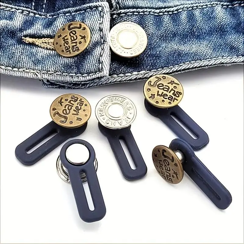 Random Color Pants Button Extension Clip, 6 Counts Mini Portable Creative Adjustable Durable Button, Simple Installation Button Suitable for Jeans, Trousers, Shorts, Pants, Clothing Repair Tools, Sewing Accessories