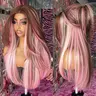 BrownBomb Women's 26-Inch Calico Synthetic Front Lace Wig - Long Natural Straight Layered, Heat-Resistant Pre-Cut HD Lace, Glueless Design for Natural Flow, Ideal for Daily Use & Parties, Affordable Wigs for Women