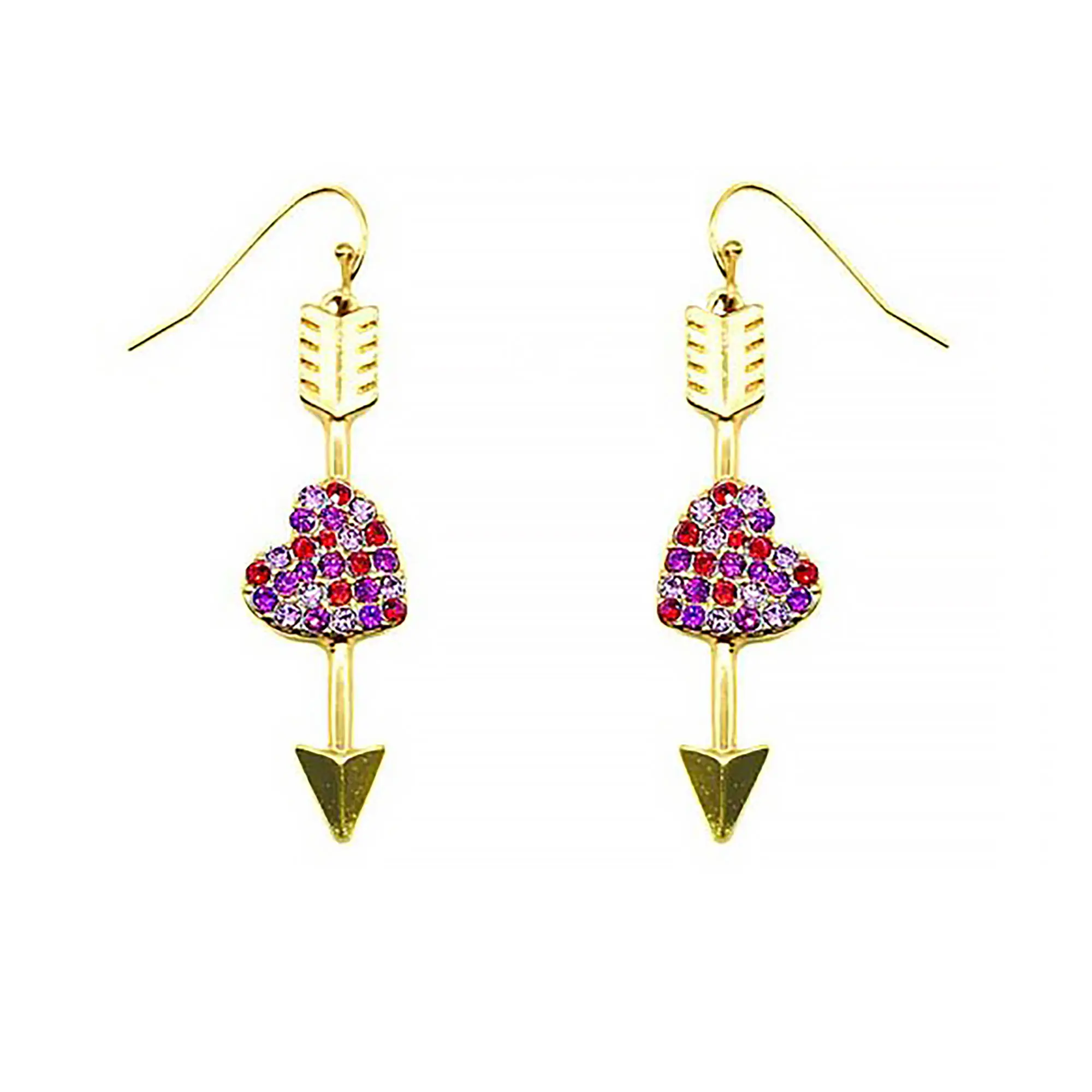 Pave Crystal Heart Cupid Arrow Earrings - Lev Dangles