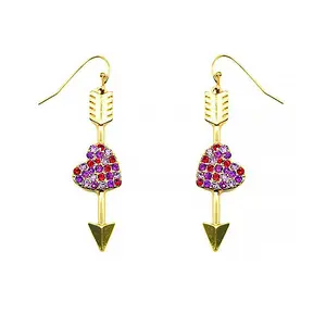 Pave Crystal Heart Cupid Arrow Earrings - Lev Dangles