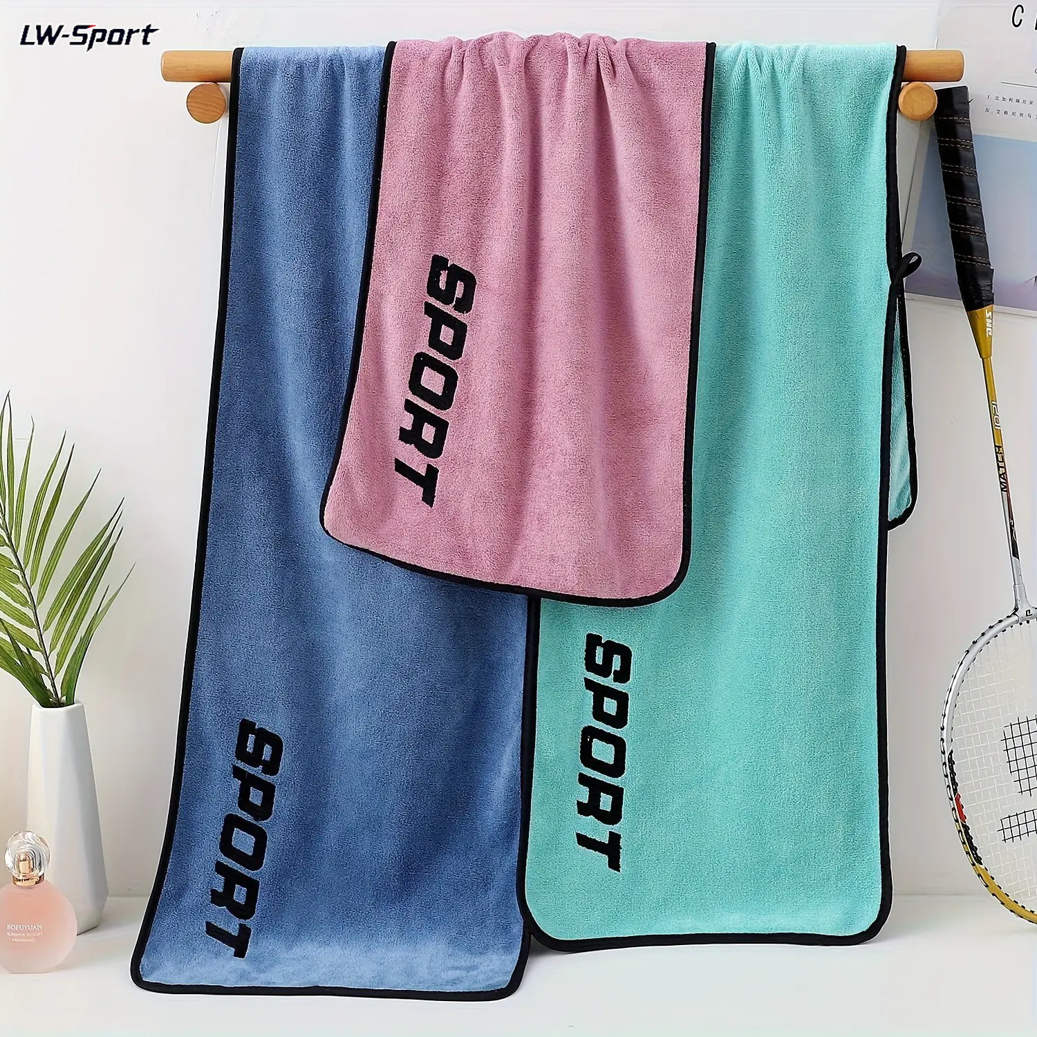 Microfiber Quick Dry Sports Towel, Ultra Absorbent Coral Fleece Sweat Workout Towel with SPORT Embroidery for Gym Running Yoga Basketball Travel Beach Daily Use