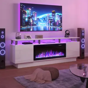 70-Inch Contemporary TV Stand Featuring a 36-Inch Electric Fireplace, Designed As an Entertainment for Televisions Up to 80 Inches, with Modern Wooden Media Storage Cabinets Suitable for The Living Room