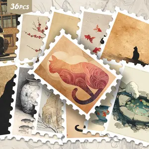 36pcs Vintage Artistic Cat Illustration Healing Stickers Pack | Gentle Vinyl Decals with Whimsical Feline Designs | for Laptop, Water Bottle & Gift | for Cat Lovers & Calm Vibe Enthusiasts