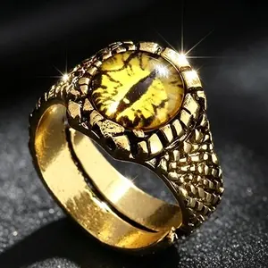 This men's vintage-style open ring features a three-dimensional dragon eye design, a dragon scale texture, and an antique finish. It's a unisex gothic ring suitable for everyday wear, parties, and gatherings, and also makes a perfect holiday gift.