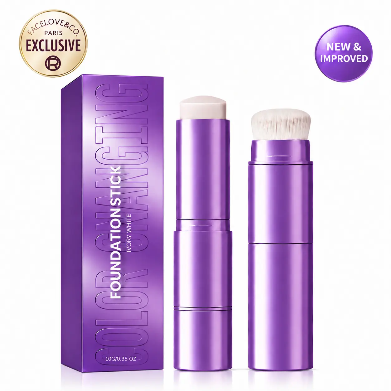FACELOVE Color Changing Compact Cosmetic Foundation Stick for Mature Skin with Built-In Brush, Lightweight Smooth Color-Adapting Cream Concealer, Natural Coverage, Easy Blend, 10g Contour Highlighter, Under-Eye Brightener, Dark Spot Cover, Glowing Makeup