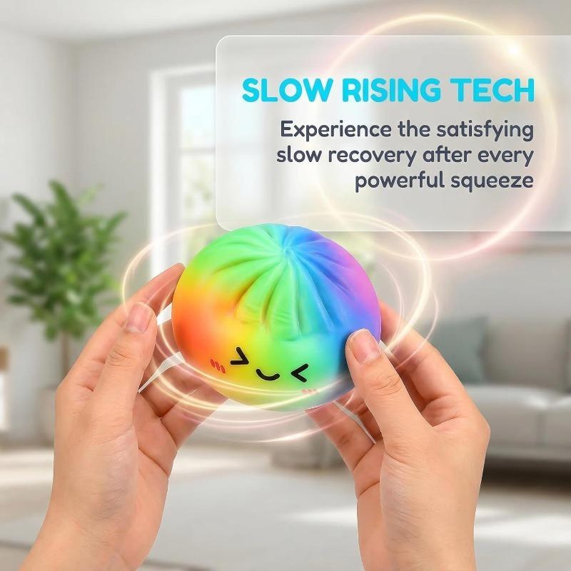 Giant Glitter Dumpling, Giant Dumpling Squishy, Mega Rainbow Dumplings, Cute Anxiety Relief Fidget Toy, with Steamer Box,Soft Squeeze Decompression Dough for Adults