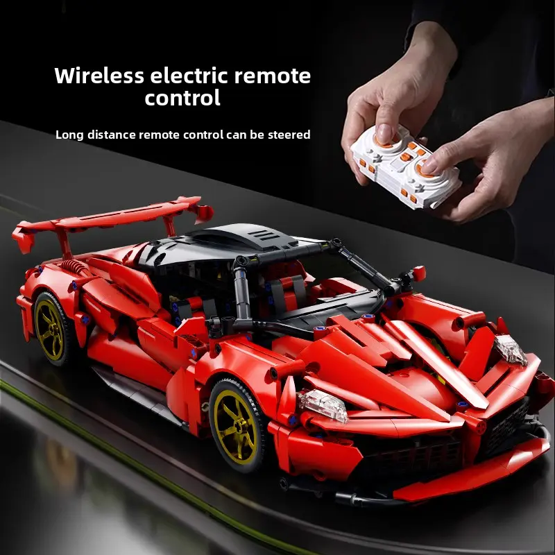 Red Racing Car Blocks Wireless Electric Remote Control Luxury Supercar Building Toy Collectible Gift for Kids & Adults Perfect Holiday Gift