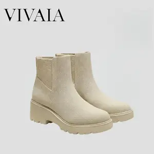 VIVAIA Women's Round-Toe Platform Water Repellent Chunky Wedge Boots-– Lightweight, Stable & Perfect for Travel & Outdoor Wear, Non-slip Boots for Women & Girls, Lug Sole Chelsea Boots Footwear Walking Shoes (Everly)