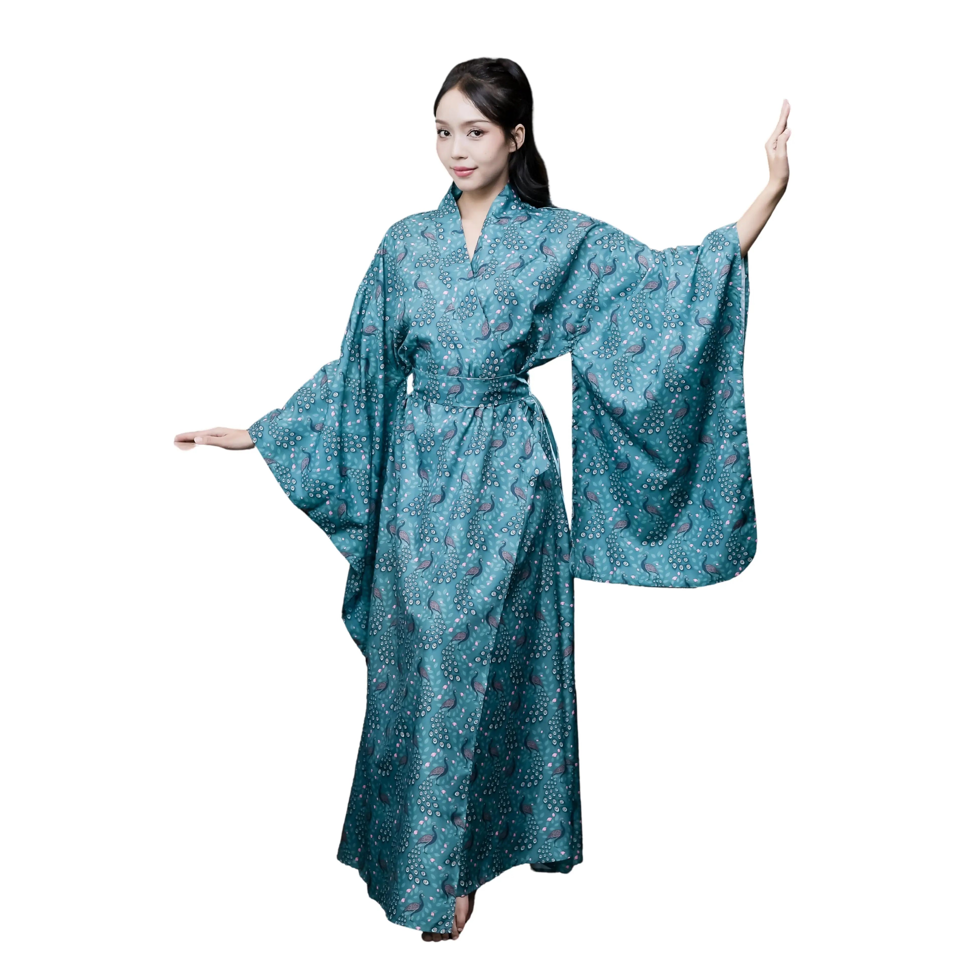 NA'RAK Women's Yukata Kimono Robe : Blue Peacock