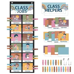 Back to School Class Jobs Pocket Chart Set, Class Helpers Behavior Pocket Chart with Cards, Clips & Hooks, Teacher's Helper Classroom Management Education Pocket Chart Class Bulletin Board Set for School Classroom Haves Decoration