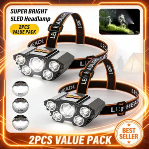 Rechargeable LED Headlamp, Buy 1 Get 1 Free, Ultra-Light Design, 5 Bright Leds, 3 Lighting Modes, USB Charging, Ideal for Camping & Outdoors
