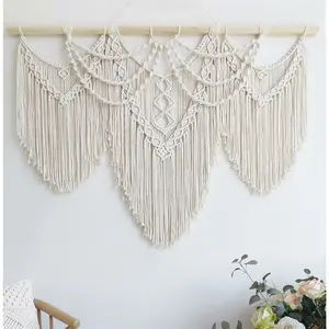 Macrame Wall Large- Wall Decor- large wall art- Wall Decor Living Room- Macrame Tapestry Decor for Bedroom (Beige-)