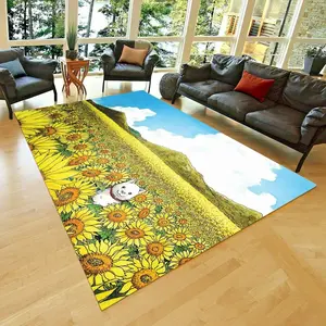 Yellow Flowers With Cat Rug,,Area Rug Nonslip Floor Carpet,Teen'S Rug,Area Rug Halloween Gift For Family, Cute Gift Non-Slip Floor Carpet, Decoration Mat for home Living Room Bedroom, Room Decor, Home Decor