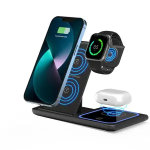 3 in 1 Wireless Charger, 15W Fast Wireless Charger Holder, Smart Charging Dock, Wireless Charging Station for iPhone 15 14 13 12 11 Pro Max XR XS 8 Plus, Galaxy