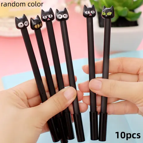 Creative Cat Gel Pens Set, Gel Ink Pens, 10pcs Cute Expression Cats Signature Pens, Office & School Use, Stationery Office Supplies, Office Supplies, Random Colors Available