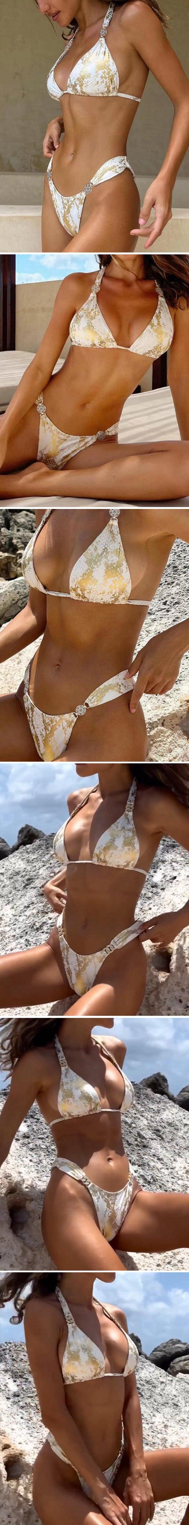 Snake Print Faux Leather Bikini Set