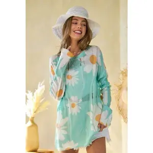 Davi & Dani Daisy Flower Sweater - Sage Green