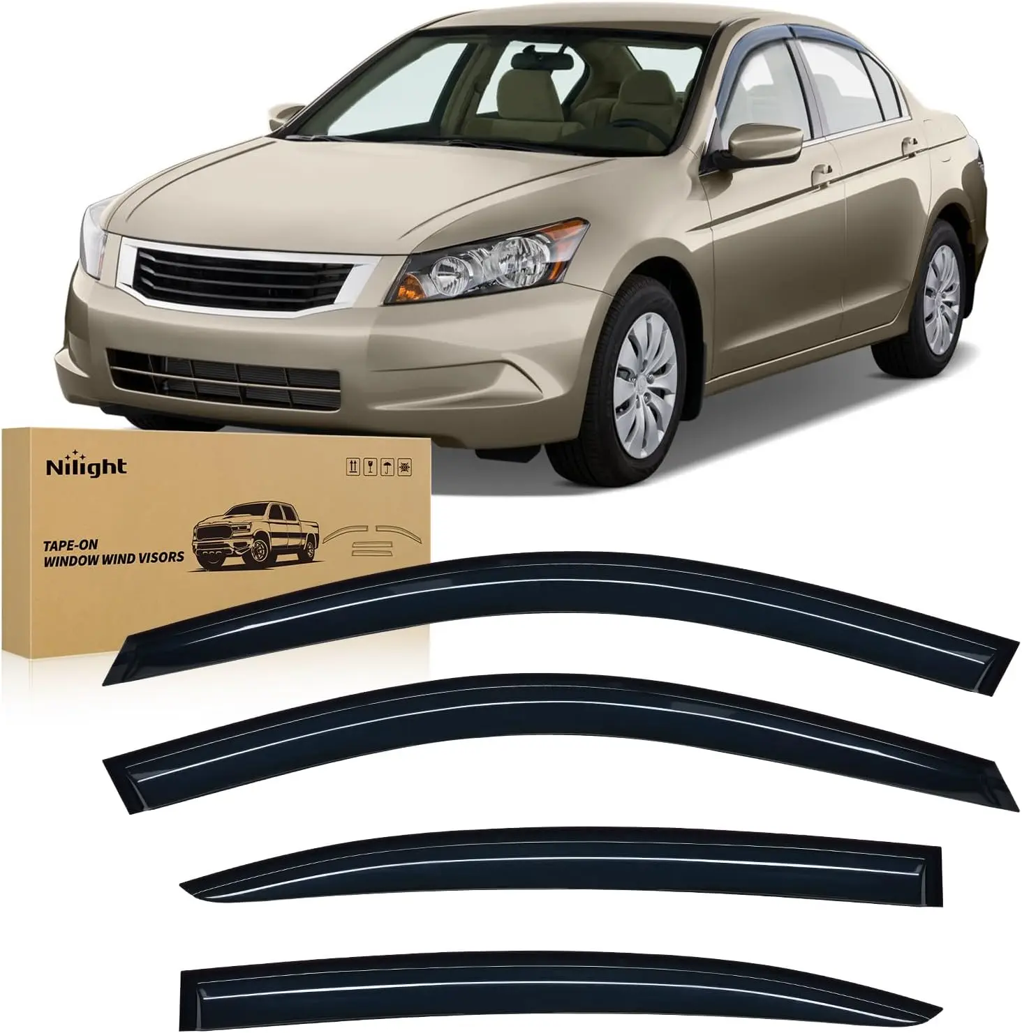 Nilight Window Visors for Honda Accord 2008 2009 2010 2011 2012 2013 2014 2015 2016 2017, Out-Channel Window Wind Deflectors Rain Guards -4PCS, Window Rain Guard