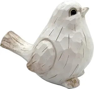 New White Modern Farmhouse Bird Figurine, Bird Statue Sculpture - Carved Rustic Distressed Animal Bird Ornaments - Home Decor Accents Collectible Bird Figurine