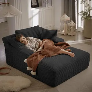Chaise Lounge Indoor, Oversized Chaise Lounge Chair with 3 Throw Pillows and Armrests, Corduroy Upholstered Plush Sofa Bed Lazy Chair Bed Sleeper Chair for Living Room Apartment ,Lazy Couch Bean Sofa for Adult