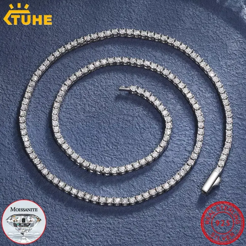 Unisex VVS1 Moissanite Tennis Necklace 925 Silver Diamond Necklaces For Men Women