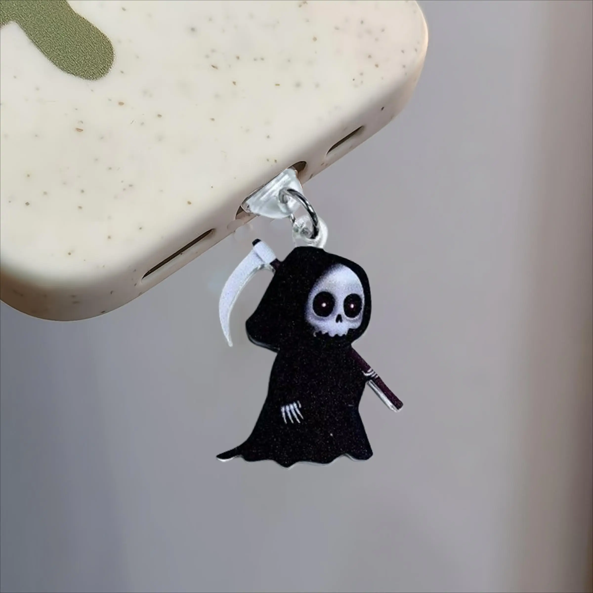 1 cute cartoon Reaper acrylic dust plug Protector, suitable for iPhone and Type-C interface, protective dust cover accessory, PMMA material, Phone Accessories