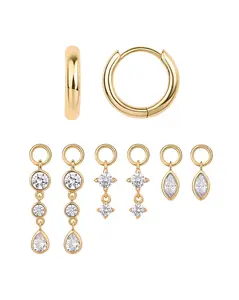 PAVOI 18K Gold Plated Huggie Earrings and Charm Set for Women - Mix and Match Earring Pack with Cubic Zirconia Charms