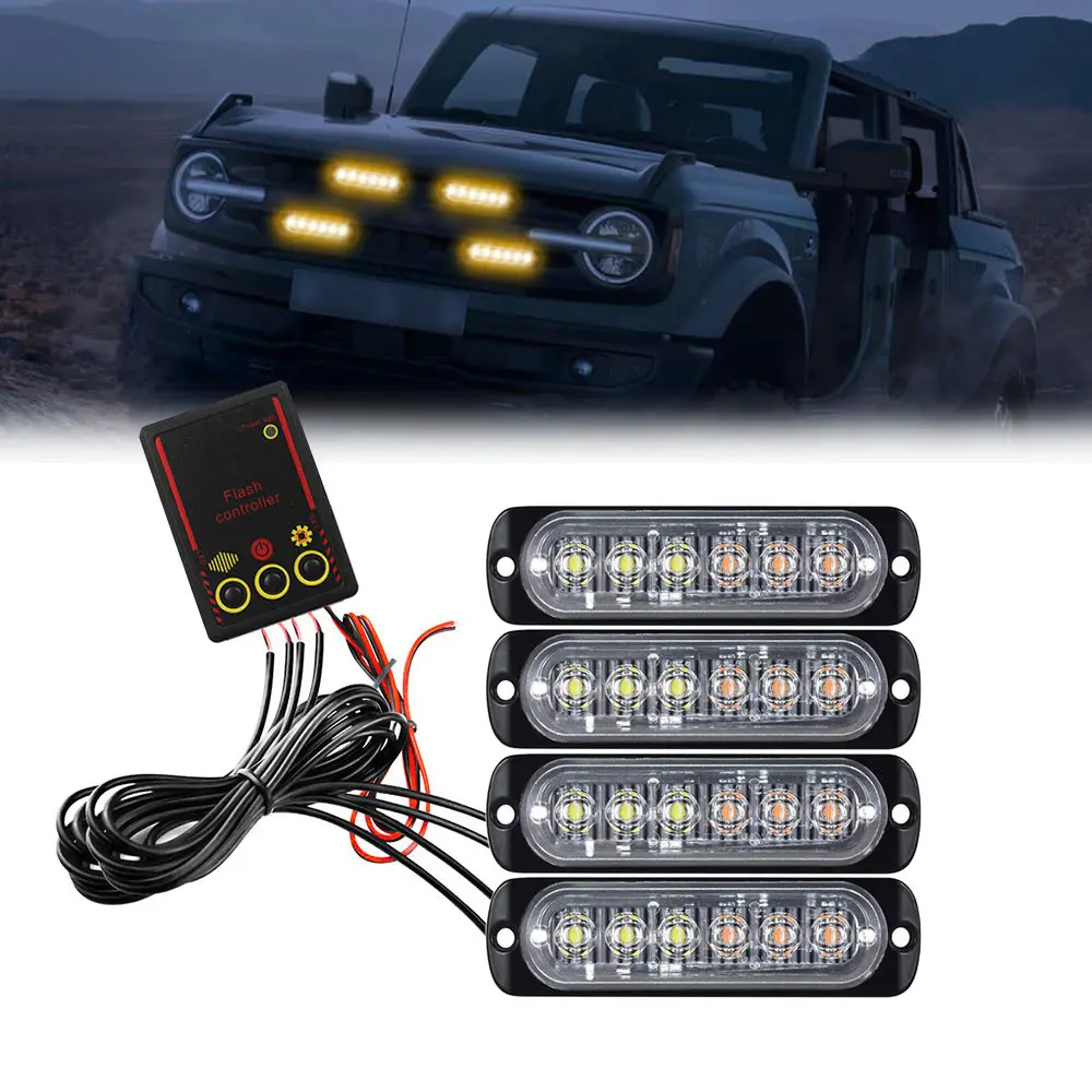 24LED Universal Surface Mount LED Car Light Bar 12-24V Amber White Beacon Grill Lamps