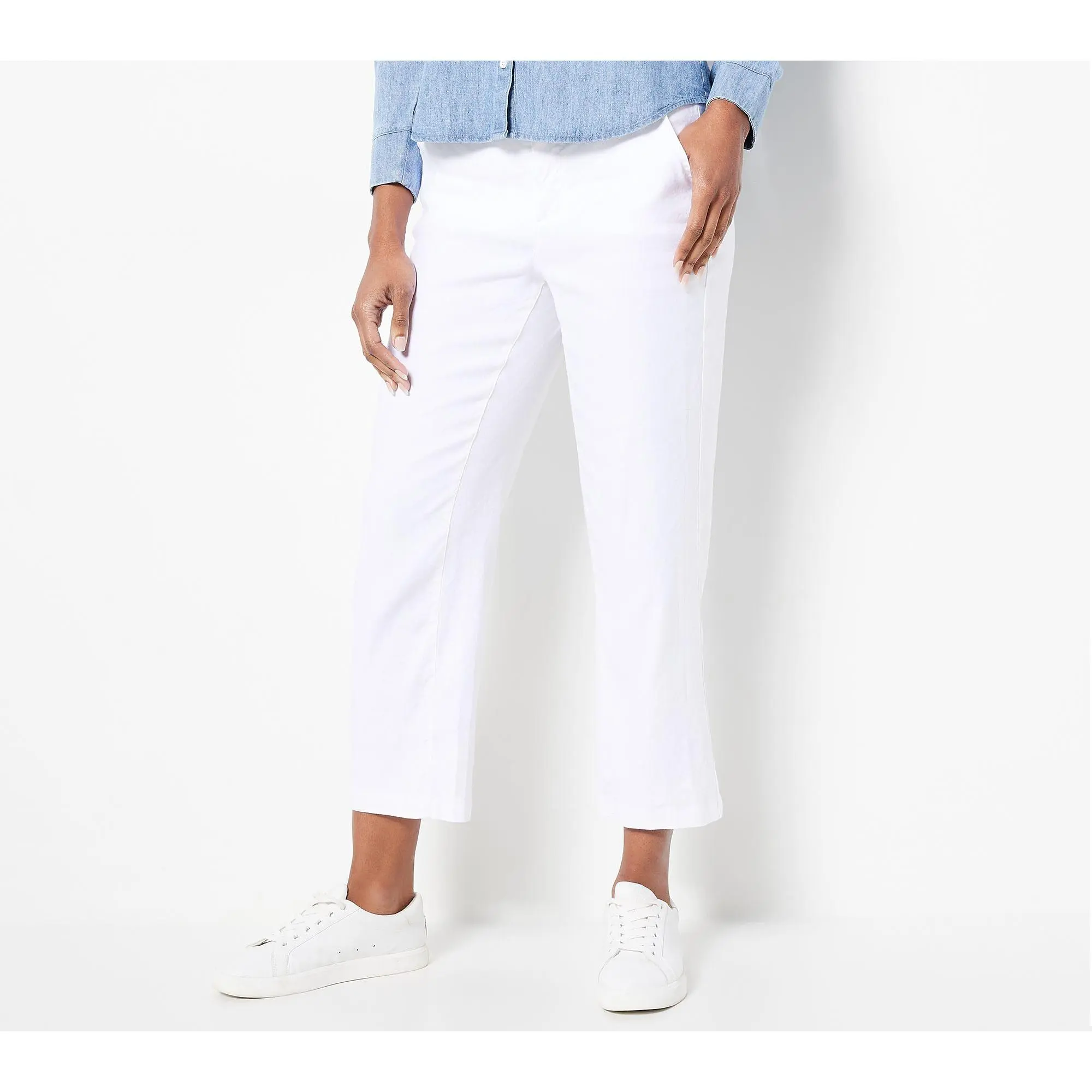 NYDJ Marilyn Straight Stretch Linen Trousers- Optic White NYDJ Marilyn Straight Stretch Linen Trousers- Optic White