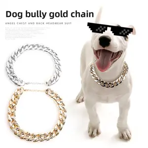 Bully Gold Chain Fighting Dog Small and Medium Dog Collar Pet Necklace Accessories Hip Hop Pendant Pet Tide Accessories hell  kitty  collars easy  harness Festive Christmas Cat Collars Set large dog big breed
